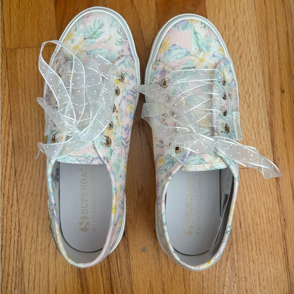 Super CUTE Superga x LoveShackFancy embroidered sneakers with ribbon laces🌴☀️